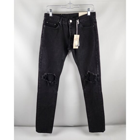 mnml Jeans Mens 29x32 Black Distressed Skinny Button Fly Denim NWT
